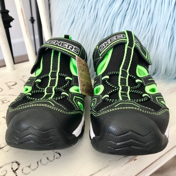Skechers, Solar Quest, Fishermans Sandals, Black, Green, Kids, Size 3, NEW - Picture 3 of 14